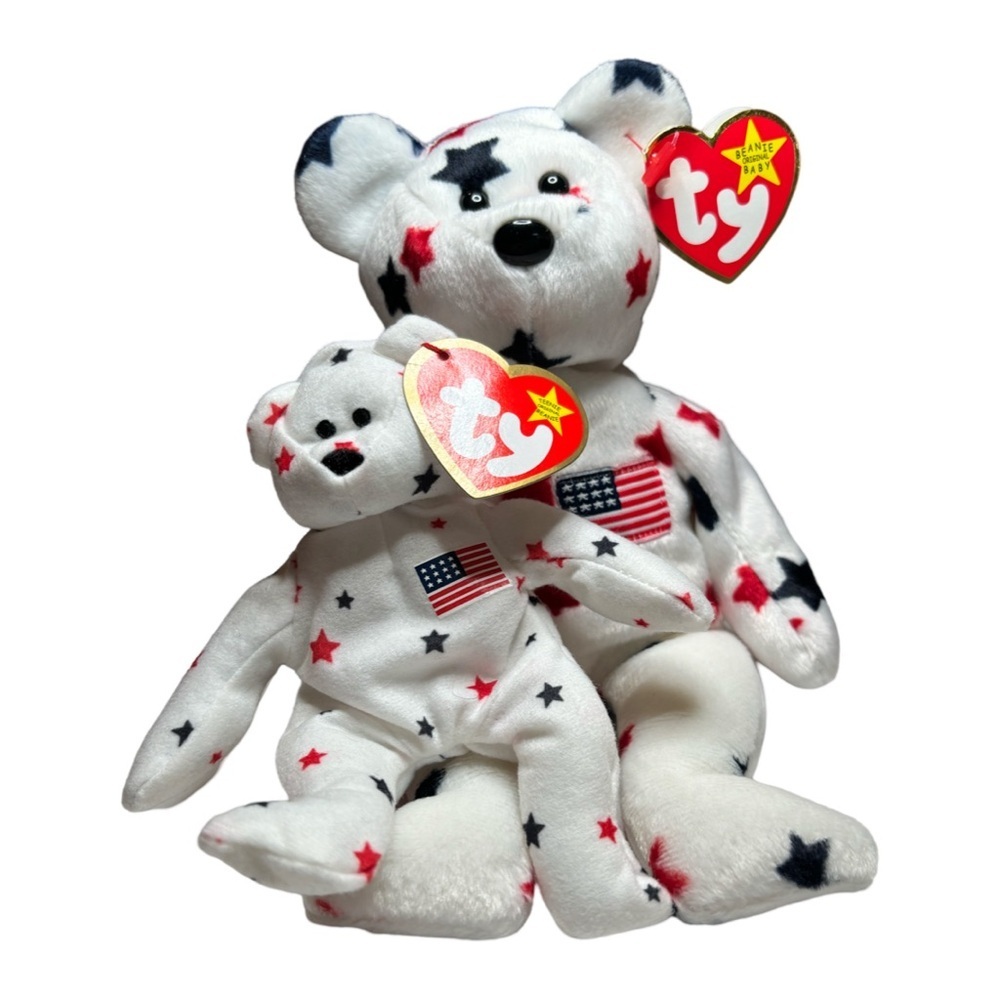 Vintage 1997 Ty Beanie Baby & Teenie "Glory" Bears Patriotic Set,like new w tags